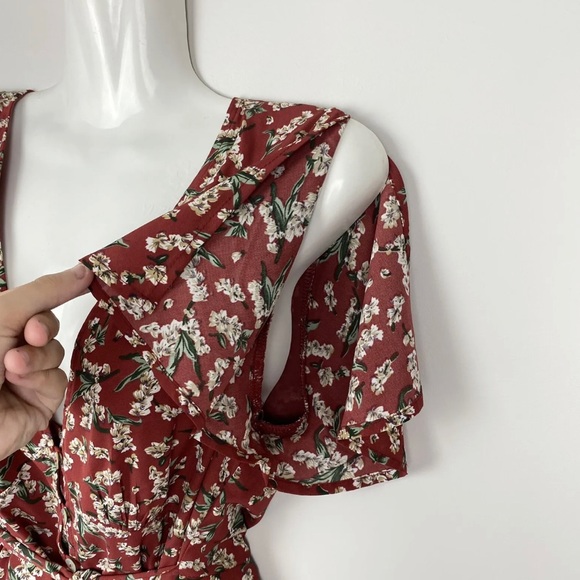 Mooloola Mini Dress Floral Rust Button Flutter Sleeve Christmas Xmas Boho Sz 10 - Picture 4 of 11